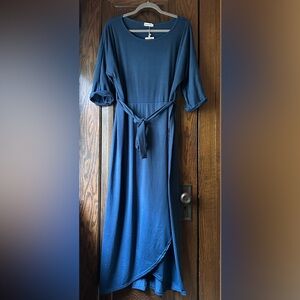 Lucky More NWT Maxi/Midi Dress, Teal, Tie-Waist, Elbow-Length Sleeves, Size XL